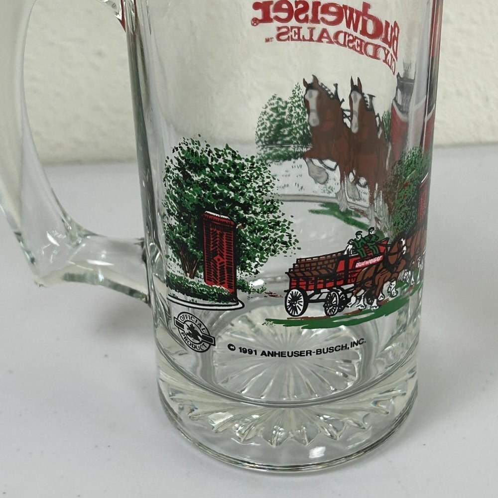 Budweiser Beer Stein Mug Vintage Glass Clydesdales Horses Christmas 1991 - Picture 3 of 8